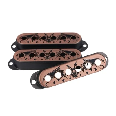 Image of Guyker 3Pcs Single Coil Guitar Pickup Covers (52mm Pole Spacing), Copper Mounting Ring Set Accessories Replacement Part, (PS002, Bronze)