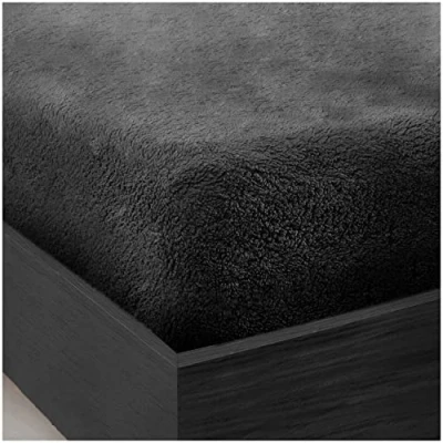 Image of GC GAVENO CAVAILIA Teddy Fleece Plain King Size Fitted Sheets, Thermal Warm Sherpa Plush Soft Fluffy Cuddly Sheets Size, Charcoal