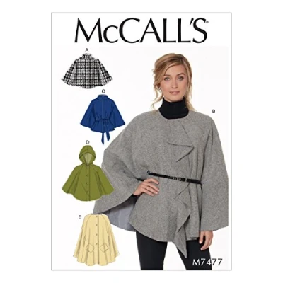 Image of Mccall&#039;s Patterns 7477 Y,Misses Capes and Belt,Sizes XSM MED, Tissue, Multi Colour, 152 x 213 cm