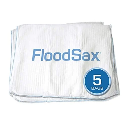 Image of FloodSax FS5R Sandless Sandbag Water Absorbent Flood Barrier, 19&quot; x 20&quot;, White, Pack of 5