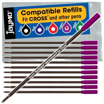 Image of Jaymo Replacement for Cross 8511/8513/8515 Measures 4.563 in / 116 mm Long Ballpoint Pen Refill 12 Purple
