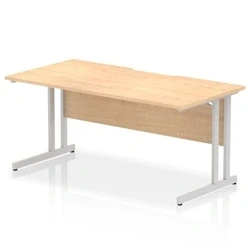 Image of Impulse 1600 x 800mm Scalloped Edge Straight Office Desk Maple Top Silver Cantilever Leg