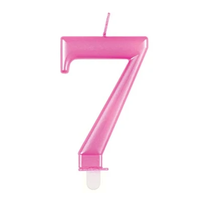 Image of Dazzling Metallic Pink Number 7 Birthday Candle Perfect Cake Topper for Unforgettable Milestones 1 Pc