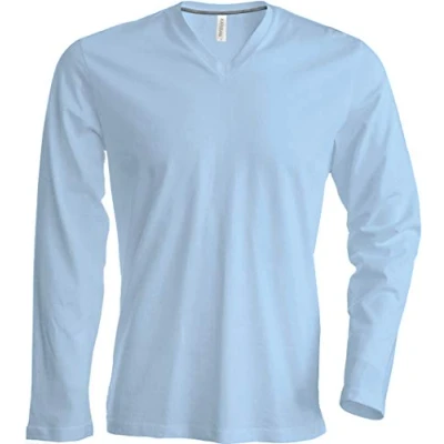 Image of Kariban Men&#039;s Long Sleeved V Neck T Shirt Sky Blue, L, Men