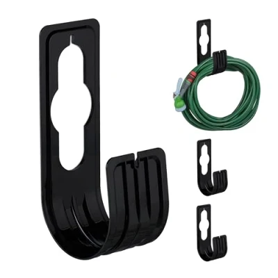 Image of Relaxdays Hose Holder, Set of 4, for 30 m Hosepipes, Storage Hanger Tap &amp; Wall Mount, HxWxD: 22 x 7.5 10 cm, Black