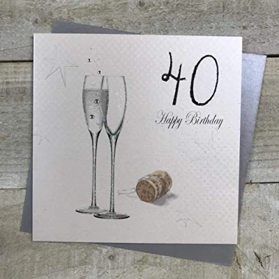 Image of WHITE COTTON CARDS 40 Happy Handmade 40th Birthday Card with Champagne Design, Black, pdc40 black