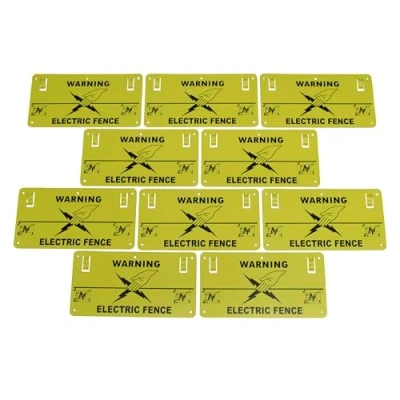 Image of Caution Electric Fence Warning Signs 10pcs (Plastic Drilled Clip On Danger Safety Symbol)