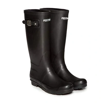 Image of FESTIVAL Womens Lined Rubber Wellington Boots Wellies (Black, UK Footwear Size System, Adult, Women, Numeric, Medium, 5)