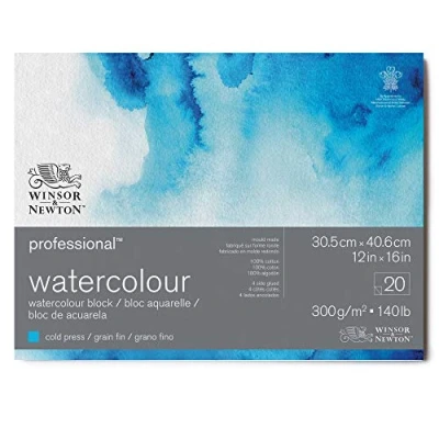 Image of Winsor &amp; Newton Watercolour Paper, 100% Cotton, Bright Natural White, 30,5 x 40,6cm 20 Blatt im Block, 300g/m²