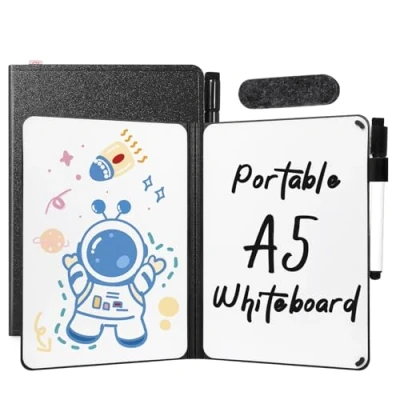 Image of AGM A5 Mini Whiteboard, Double Sided Portable Dry Erase Board with Pen, for Study, Meeting,Doodling Black