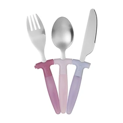 Image of Premier Housewares Children&#039;s Cutlery Set, Stainless Steel, 3 Pieces Pink/Purple