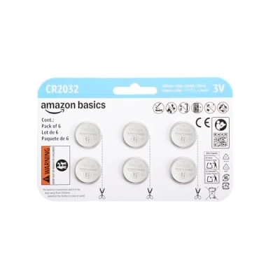 Image of Amazon Basics CR2032 Lithium Coin Battery, 6 Pack