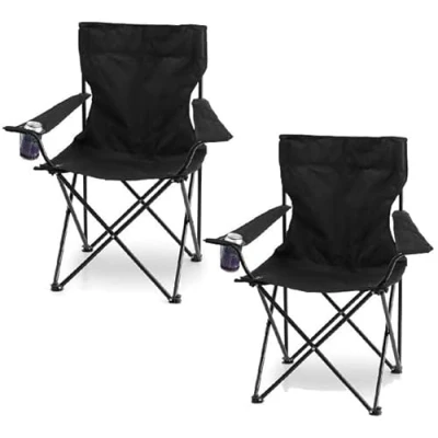 Image of Set of 2 Folding Canvas Camping Chair Portable Fishing Beach Outdoor Garden Black