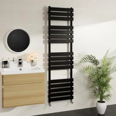 Image of Warmehaus Minimalist Bathroom Flat Panel Heated Towel Rail Radiator Rad Black 1600x450mm Modern Central Heating Space Saving Radiators Perfect for Bathrooms