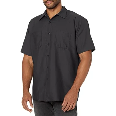 Image of Red Kap Men&#039;s Short Sleeve Industrial Work Shirt, Black, M UK