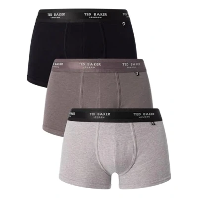 Image of Ted Baker Mens Trunks, Cotton, 3 Pack, (TBB02), Grey/Heather Grey/Black, M