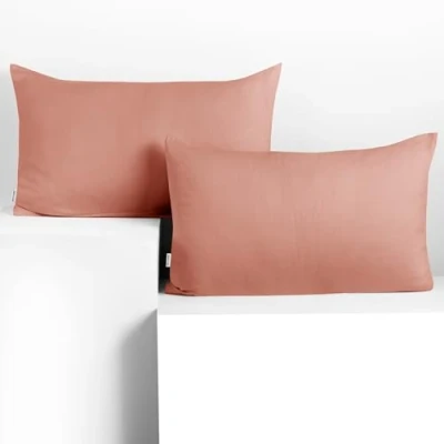 Image of DecoKing 2 Pillowcases 50 x 60 cm Jersey Cotton Zip Salmon Amber