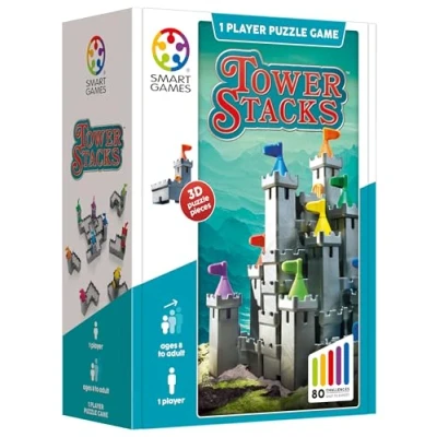 Image of SmartGames Tower Stacks, Puzzle Game with 80 Challenges, 8+ Years