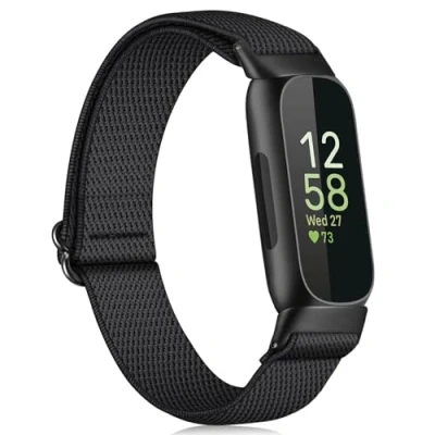 Image of FINTIE Elastic Strap Compatible with Fitbit Inspire 2/Inspire/Inspire HR, Adjustable Stretch Watch Band Sport Replacement Strap, Black