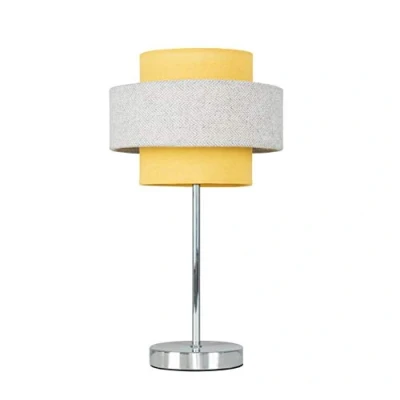 Image of MiniSun Modern Polished Chrome Touch Bedside Table Lamp with a Mustard &amp; Grey Herringbone Shade