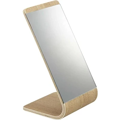 Image of YAMAZAKI 7363 RIN Standing Mirror, beige, Wood/Mirror, Minimalist, 13 x 12 23.3 cm