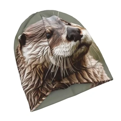 Image of Camouflage Tiger Beanie Hat Unisex Knitted Warm Slouchy Skull Cap Cuffed Winter Hats, Otter Animal, One Size