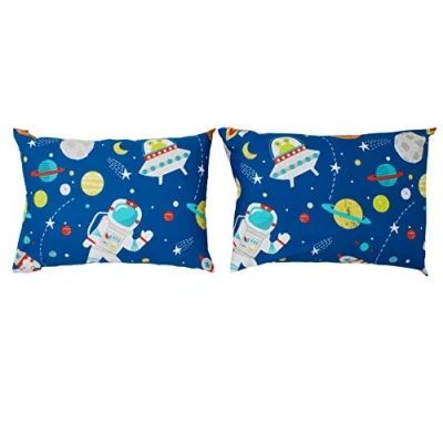 Image of Bloomsbury Mill Kids Pillow Cases 2 Pack Outer Space, Planets and Rockets Covers for Boys &amp; Girls Duvet Cover Sets or Travel Pair of Childrens Pillowcases (Extra) 50x75cm