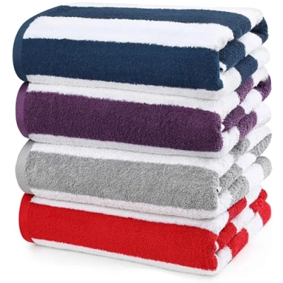 Image of Utopia Towels Cabana Stripe Beach (76 x 152 cm) 100% Ring Spun Cotton Large Pool Towels, Soft and Quick Dry Swim (Pack of 4) (Red, Navy, Grey, Plum)