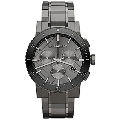 Image of Swiss Burberry Luxury Chronograph Watch Men Unisex The City Ion Plated Gunmetal Date Dial Ceramic Bezel BU9381, Black,