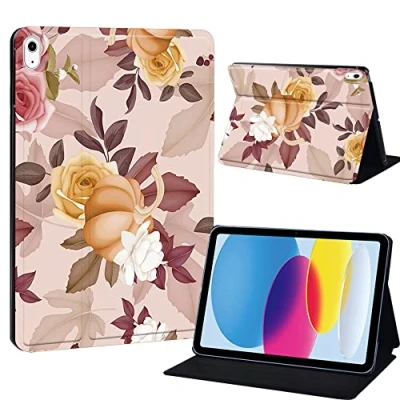 Image of Printed Tablet Case for iPad 10th Generation 2022 10.9 Inch, Slim Hard Back Gen Cover Protective Smart Stand 10 10.9&quot; (retro flower)