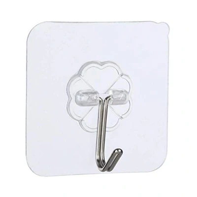Image of Lifeswonderful 4 pcs Self Adhesive Transparent Wall or Door Hooks for Hanging Clothes, Towels, Decorations etc