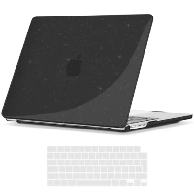 Image of TECOOL Case Compatible with MacBook Air 13.6 Inch M3 M2, 2024 A3113 &amp; 2022 A2681, Ultra Slim Hard Shell UK EU Keyboard Cover, Glossy Surface, Glitter Black Clear