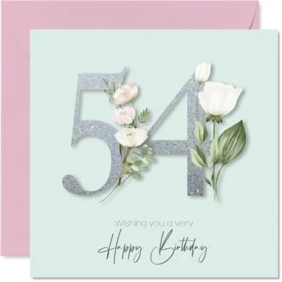 Image of 54th Birthday Cards for Women Fancy Floral Flowers Happy Card 54 Year Old Woman Friend Cousin Wife Neighbour, 145mm Bday Greeting