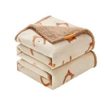 Image of Feandrea Waterproof Dog Blanket, Sherpa Fleece Pet Blanket for Extra Large Dogs and Humans, Cats, 229 x 203 cm, XXXL, Machine Washable, Reversible Couch Cover Protector, Beige PPB090K01