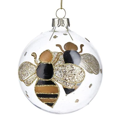 Image of Gisela Graham Glass Bauble with Black and Gold Bumble Bee