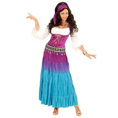 Image of Widmann 11010413 Adult Gipsy Costume, White/Purple/Blue, M