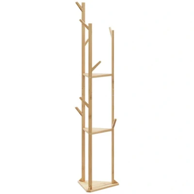 Image of vidaXL Coat Stand with Hooks and Shelves 39x33x166 cm Bamboo