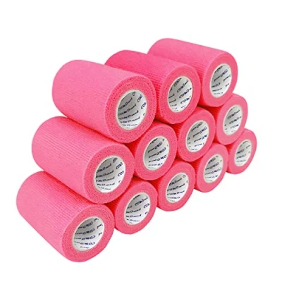 Image of COMOmed Cohesive Bandages Vet Wrap Elastic Bandage Pink 7.5cm x 4.5m 12 Rolls Ankle Non Woven FDA Certified