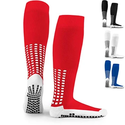 Image of LUX Anti Slip Knee Football Socks,Non Football/Basketball/Hockey Sports Grip Socks Red