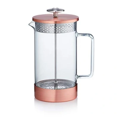 Image of Barista &amp; Co Core French Press Coffee Maker Plastic Free Tea and Strainer with Borosilicate Glass Beaker, Metal Filter Removable Steel Base Copper 1000ml Manual Infuser