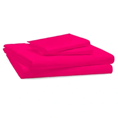 Image of Linens Limited Polycotton Non Iron Percale 180 Thread Count Duvet Cover Set, Hot Pink, Double