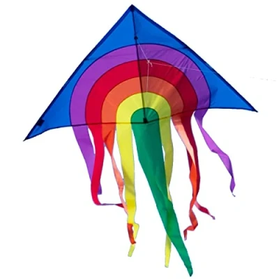 Image of CIM Large Kids kite SUPER Rainbow Delta XL blue Single line for children from the age of 6 years up 150x166cm including and striped tails