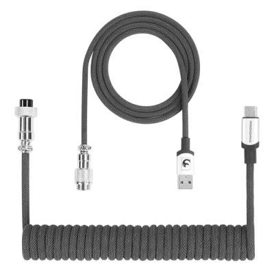Image of XINMENG C01 Pro Braided Coiled Keyboard Cable, Custom USB C Double Sleeved Aviator Cable for Gaming Keyboard, Type to A with Detachable Metal Aviation Connect Mechanical Grey