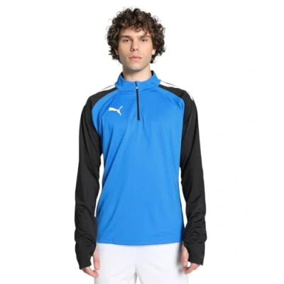 Image of puma Men&#039;s teamLIGA 14 Zip Top Sweater, Electric Blue Lemonade Black, size: XXL