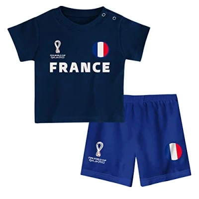 Image of France, Official Fifa 2022 Tee &amp; Short Set Away Country Shorts Set, Children&#039;s Large, Age 4