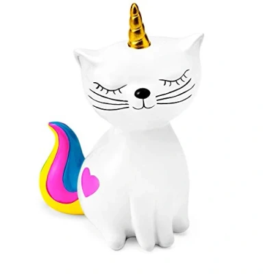 Image of Mousehouse Gifts White Kittycorn with Multi Coloured Tail and Pink Heart Money Box, Cute Piggy Bank for Girls or Boys (Dims: 11cm x 9cm 17cm)