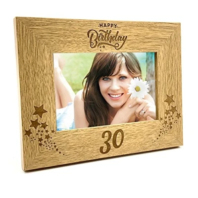 Image of ukgiftstoreonline Happy 30th Birthday Wooden Photo Frame Gift (4 x 6 Inch)