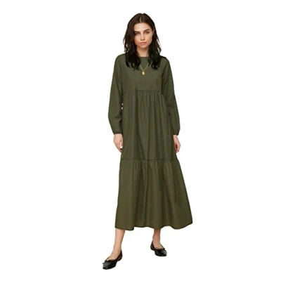 Image of Trendyol Women Modest Maxi Skater Oversize Woven Dresses Beige