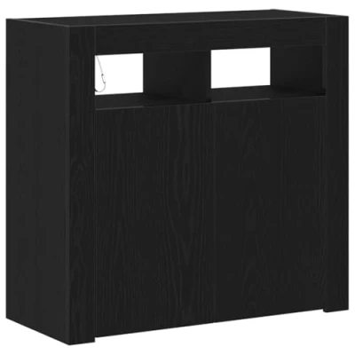 Image of vidaXL Sideboard with LED Lights Black Oak 80x35x75 cm Engineered Wood