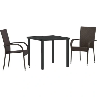 Image of vidaXL 3 Piece Garden Dining Set in Brown Poly Rattan